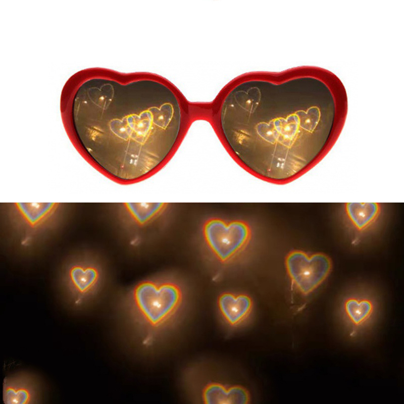 At Night 회절 안경 여성 선글라스 패션 하트 모양의 효과 안경 시계 조명 심장 모양으로 변경